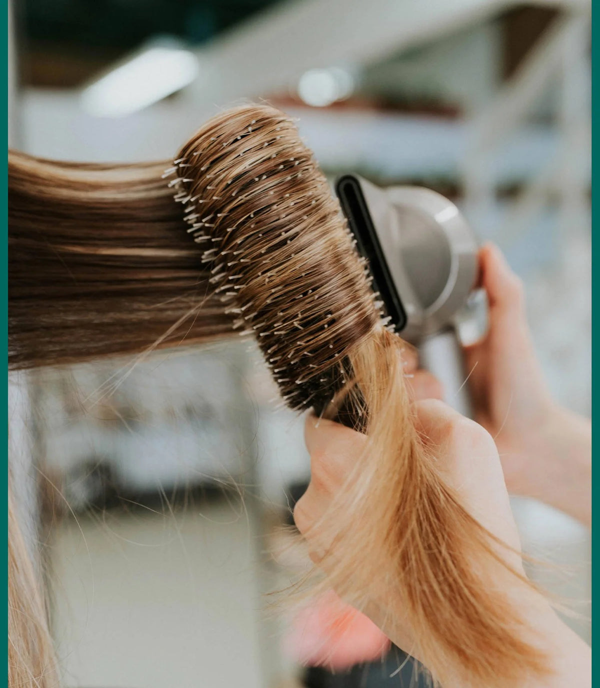 A round-brush blowout in progress at Zayda Hair & Apothecary, San Antonio TX